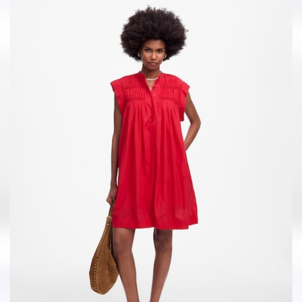 Madewell Embroidered Pleated Mini Dress $138 watermelon *FLAW* Medium NWOT